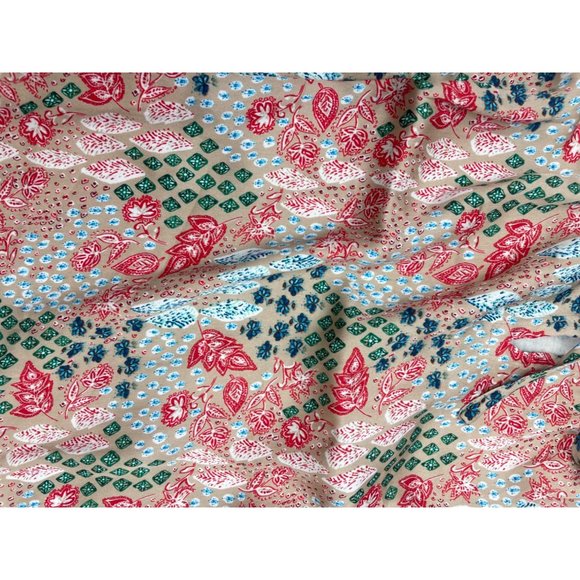 LOFT WOMEN Garden Cinched Sleeve Ruffle Tie Neck Mixed Media Top M - Picture 9 of 16